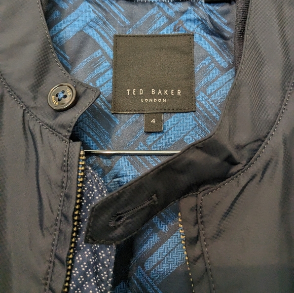 TED BAKER LONDON Electiv Mens Bomber Windbraker Nylon Navy Blue Jacket Size 4 - Picture 8 of 11